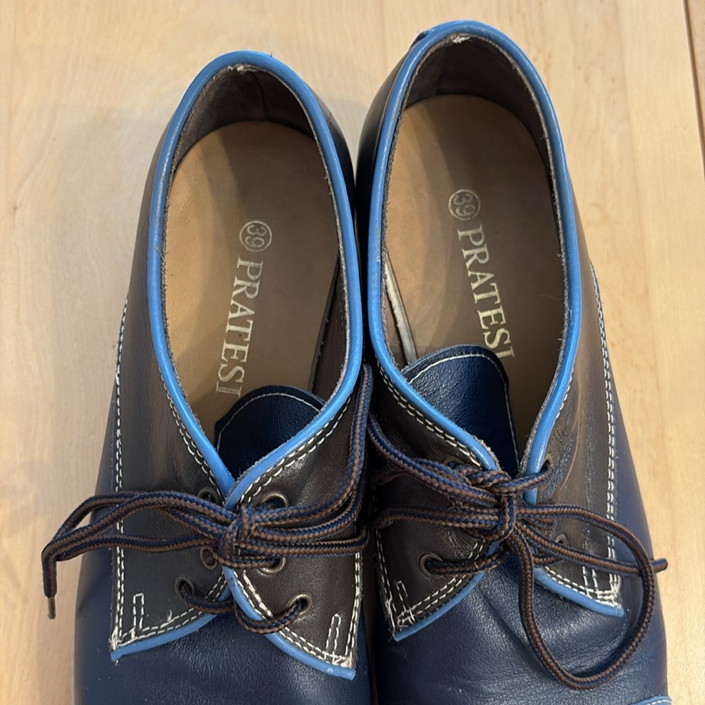 Women’s Pratesi Black & Navy Leather Derby Oxfords. Size 8 - Picture 2 of 10